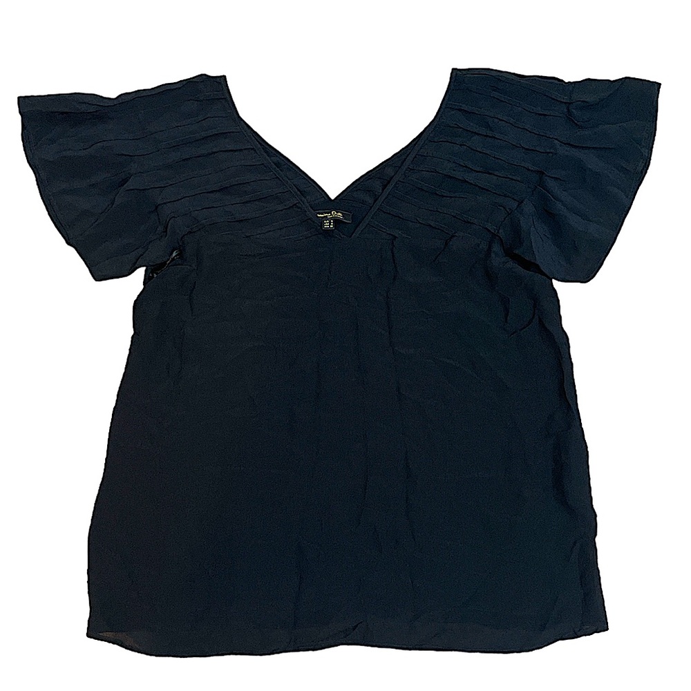 Massimo Dutti Flutter Sleeve Top Pleated Blouse Black Size Small
